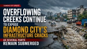 Diamond City Flooding Cracks Exposed by Overflowing Creeks