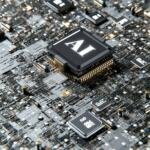 Illustrative AI processor graphic, not the V100 benchmark system tested