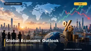 AI-generated global economic growth and interest rates illustration