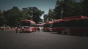 Illustrative parked buses, not necessarily GSRTC Diwali bus services