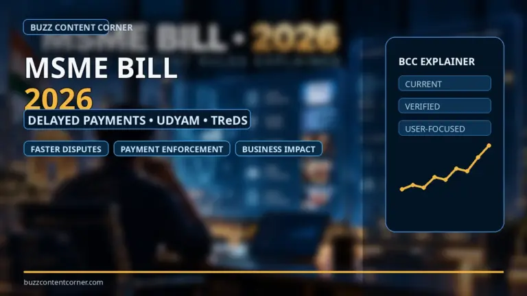 MSME Bill 2026 editorial banner about delayed payments Udyam and TReDS