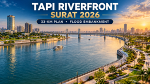 Tapi Riverfront Surat 2026 33 kilometre plan and flood embankment